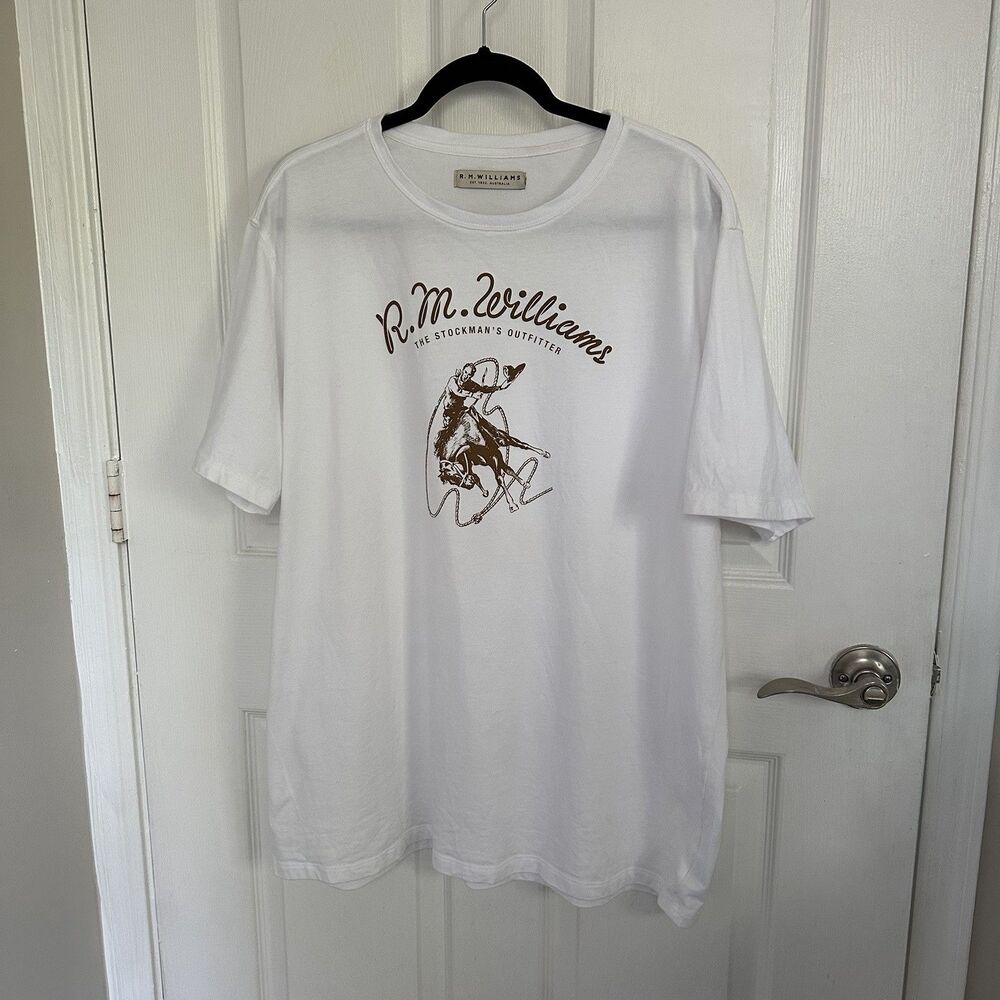 RM Williams Cloudbuster T Shirt White Bush Outfitter Bronco Cowboy Graphic 3XL